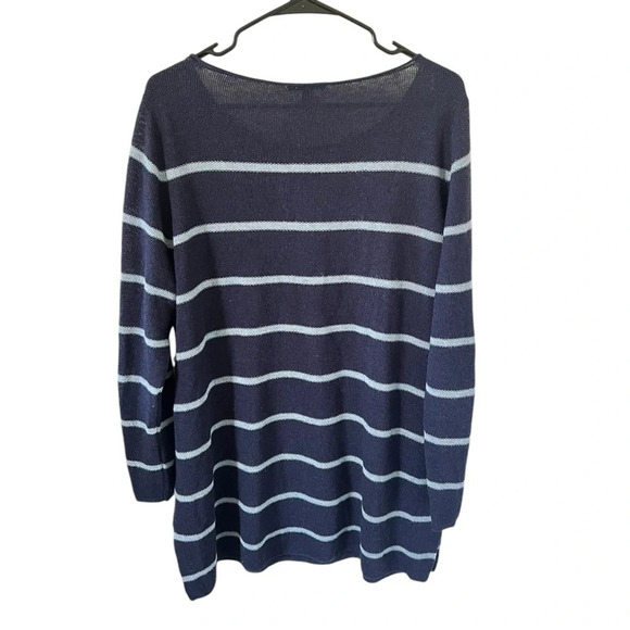 EILEEN FISHER Midnight Blue Striped Alpaca Blend Knit Sweater - Picture 8 of 9